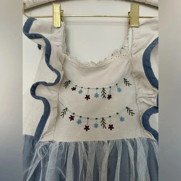 Only Little Once Dress Blue with Beige Trim 8 - Picture 2 of 9